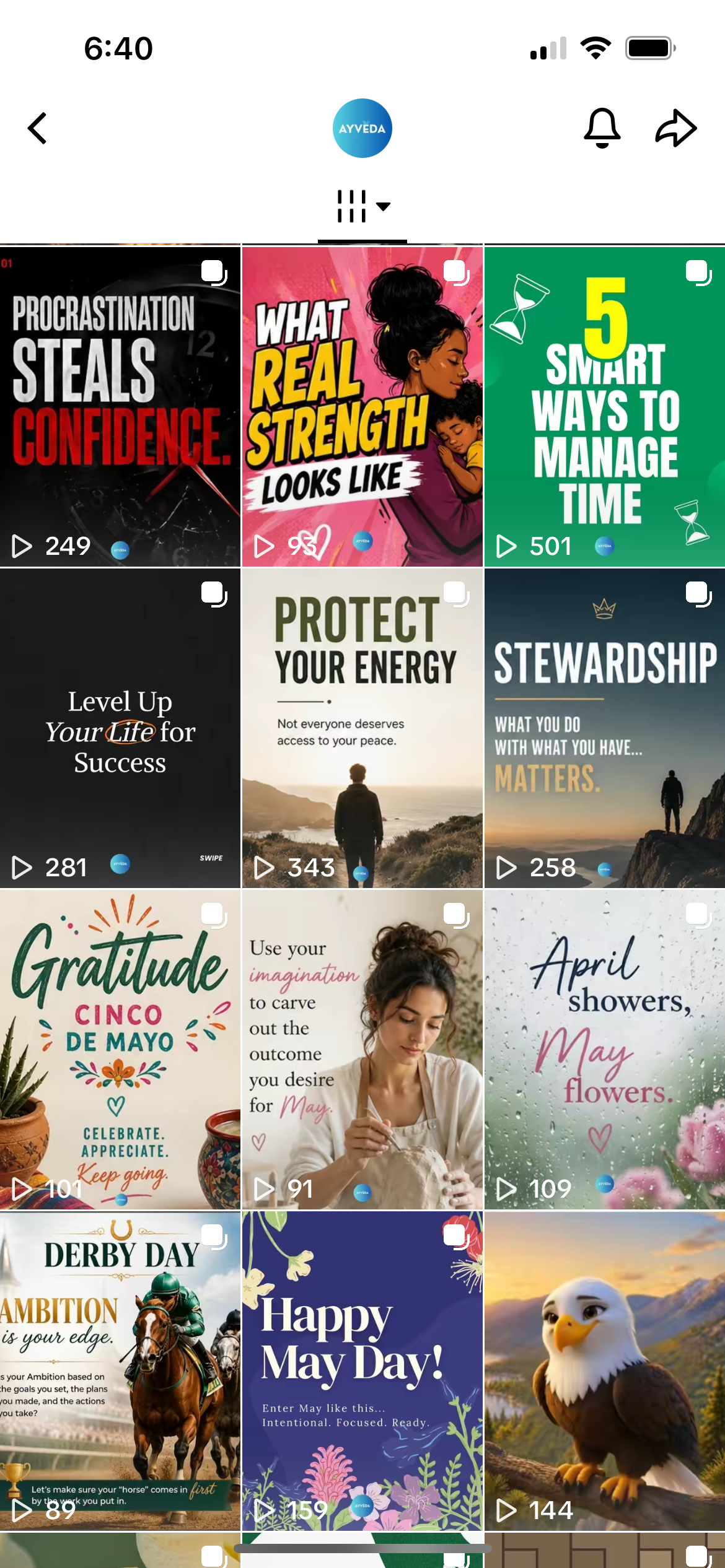Ayveda TikTok content grid screenshot