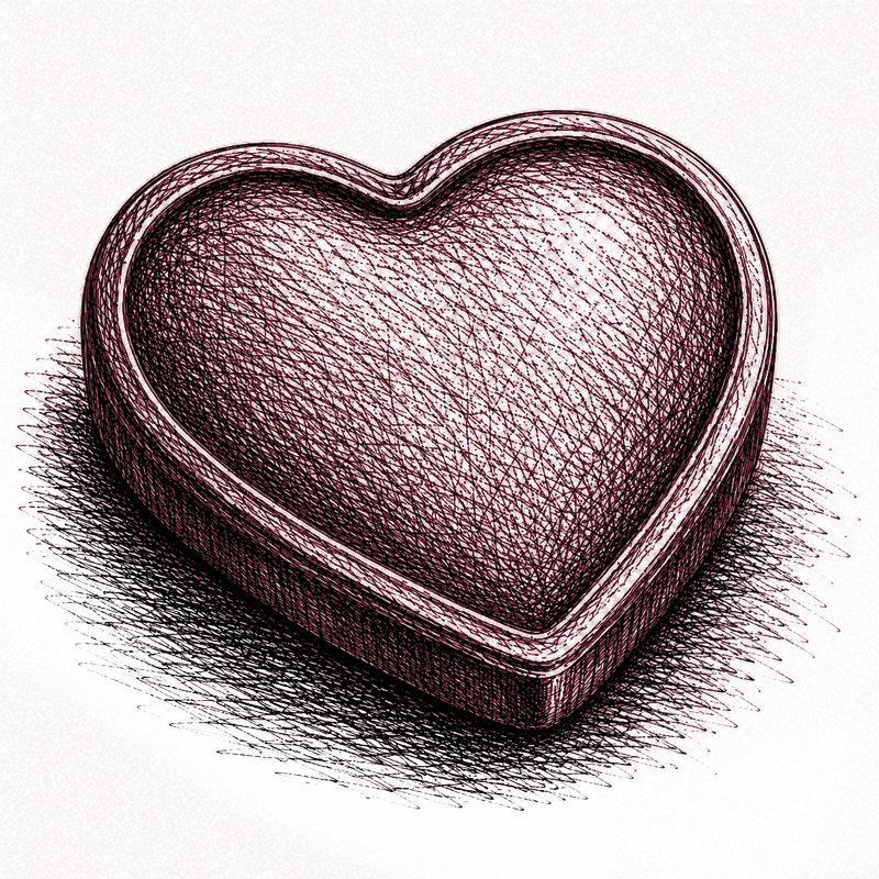 Red ink sketch of a heart.