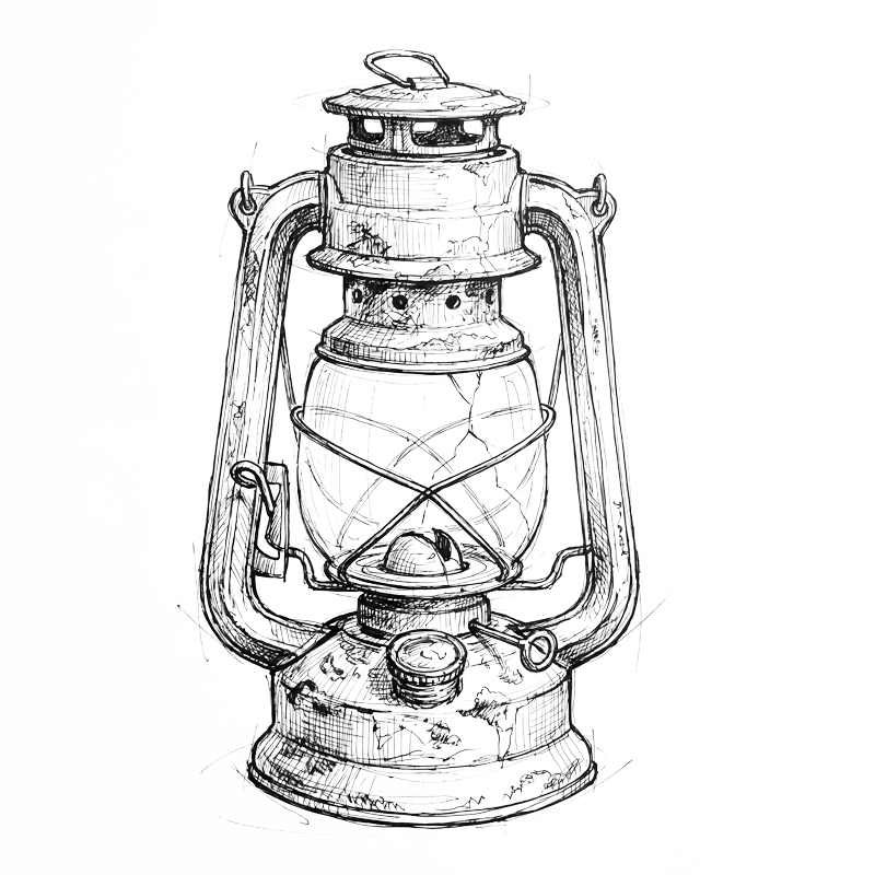 Ink sketch of a lantern.