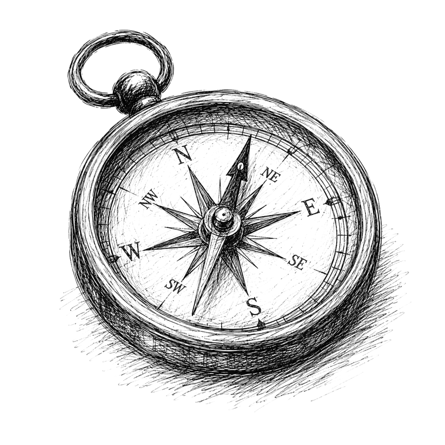 Ink sketch of a vintage compass.